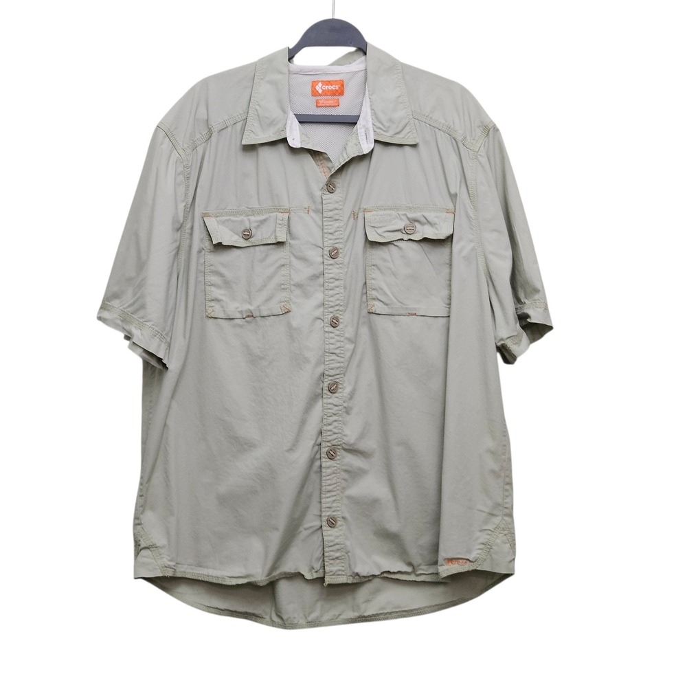 Crocs Button Down Shirt Mens XL Sage Green Short Sleeve Utility Fishing Top